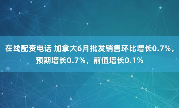 在线配资电话 加拿大6月批发销售环比增长0.7%，预期增长0.7%，前值增长0.1%